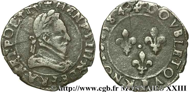 HENRI III Double tournois, 2e type de Dijon 1584 Dijon TB+/TTB