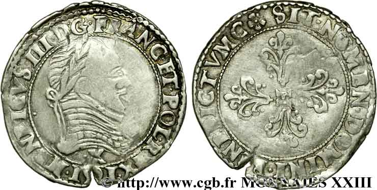 THE LEAGUE. COINAGE IN THE NAME OF HENRY III Demi-franc au col plat 1591 Saint-Lizier XF