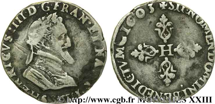 HENRY IV Demi-franc, type de Troyes 1603 Troyes BC+