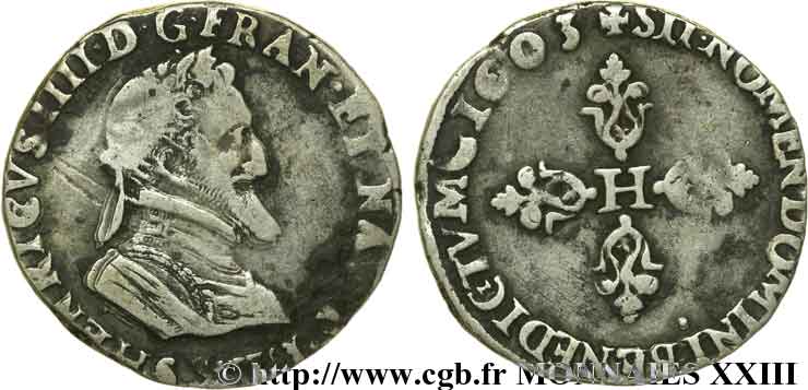 HENRI IV LE GRAND Demi-franc, type de Troyes 1603 Troyes TB+