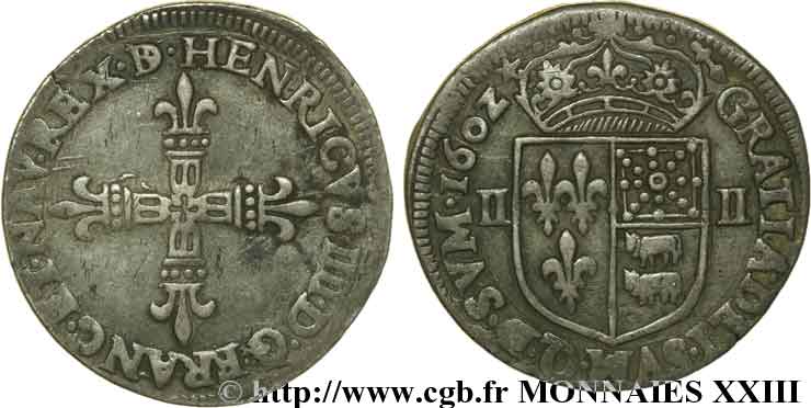HENRI IV LE GRAND Quart d écu de Béarn 1602 Pau TTB/TTB+