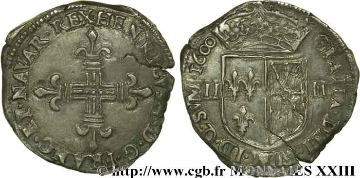 HENRI IV LE GRAND Quart d écu de Navarre 1600 Saint-Palais TTB