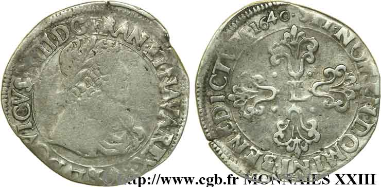 LOUIS XIII  Demi-franc buste lauré au grand col rabattu 1640 Aix-en-Provence VF