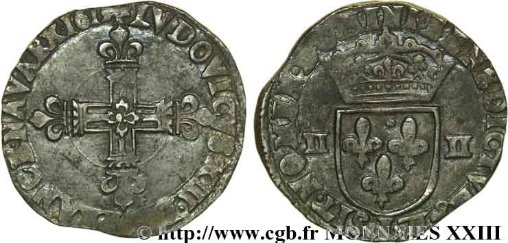 LOUIS XIII LE JUSTE Quart d écu, à la croix fleurdelisée, titulature côté croix 1613 Bayonne TTB