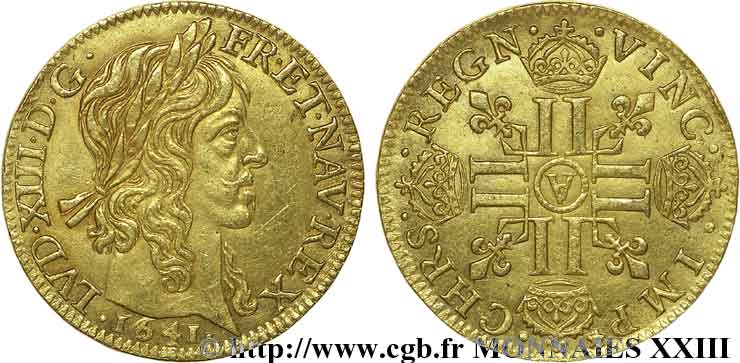 LOUIS XIII LE JUSTE Louis d&nbsp;or aux huit L (effigie de Jean Warin) 1641 Paris, Monnaie du Louvre TTB+/SUP