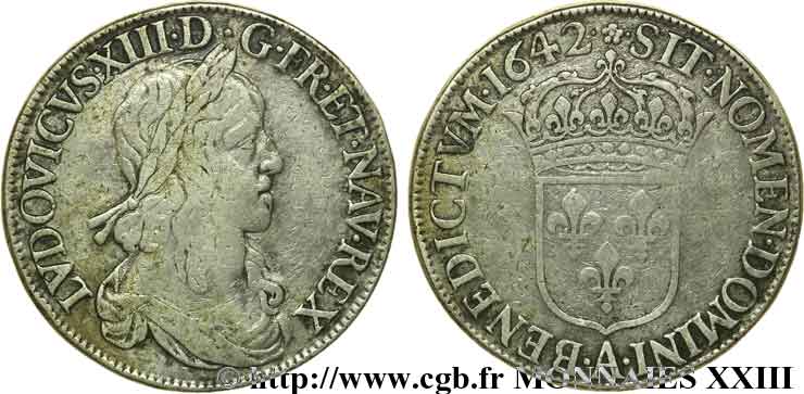 LOUIS XIII Écu, buste drapé (1er buste de Jean Warin) 1642 Paris, Monnaie de Matignon VF