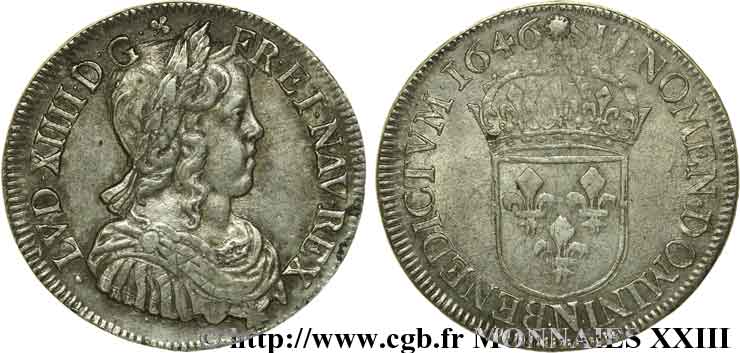 LOUIS XIV LE GRAND OU LE ROI SOLEIL Demi-écu à la mèche longue 1646 Montpellier TTB+