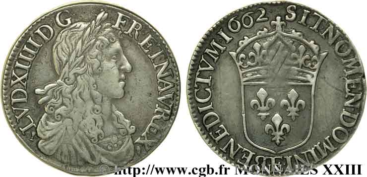 LOUIS XIV LE GRAND OU LE ROI SOLEIL Demi-écu au buste juvénile, 1er type 1662 Tours TTB/TB+