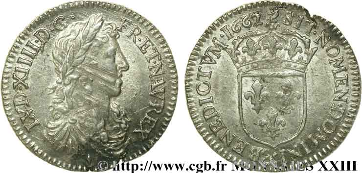 LOUIS XIV LE GRAND OU LE ROI SOLEIL Douzième d écu au buste juvénile 1662 Aix-en-Provence TTB