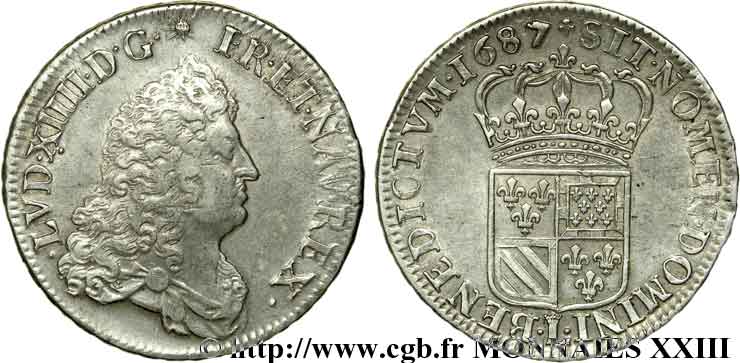 LOUIS XIV LE GRAND OU LE ROI SOLEIL Demi-écu de Flandre 1687 Lille TTB+