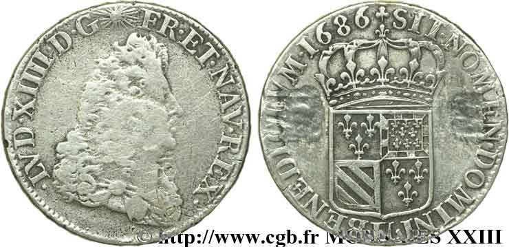 LOUIS XIV LE GRAND OU LE ROI SOLEIL Quart d écu de Flandre 1686 Lille B+/TB+