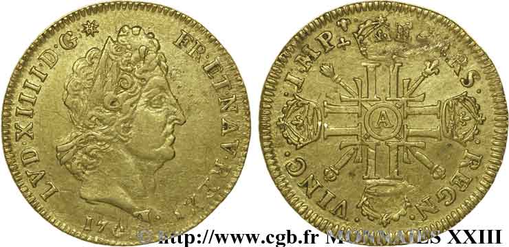 LOUIS XIV LE GRAND OU LE ROI SOLEIL Louis d’or aux 8 L et insignes 1701 Paris TTB