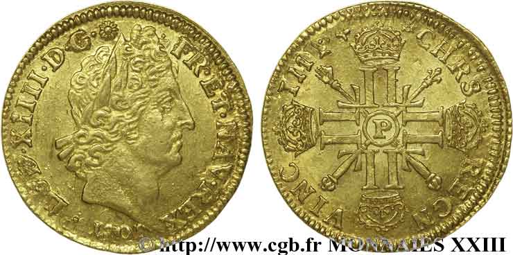 LOUIS XIV LE GRAND OU LE ROI SOLEIL Louis d’or aux 8 L et insignes avec LUD 1701 Dijon TTB+