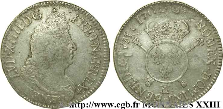 LOUIS XIV  THE SUN KING  Écu aux insignes 1701 Besançon BC+/MBC
