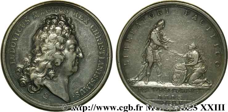 LOUIS XIV  THE SUN KING  Médaille argent pour la Paix d’Utrecht XF