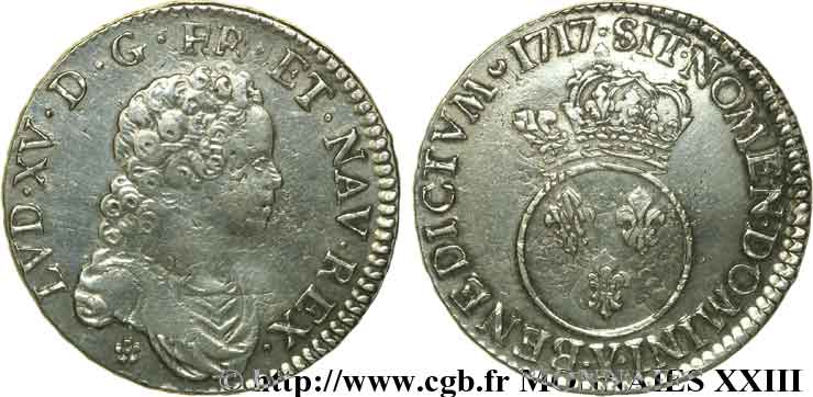 LOUIS XV  THE WELL-BELOVED  Demi-écu dit  vertugadin  1717 Bourges BC+
