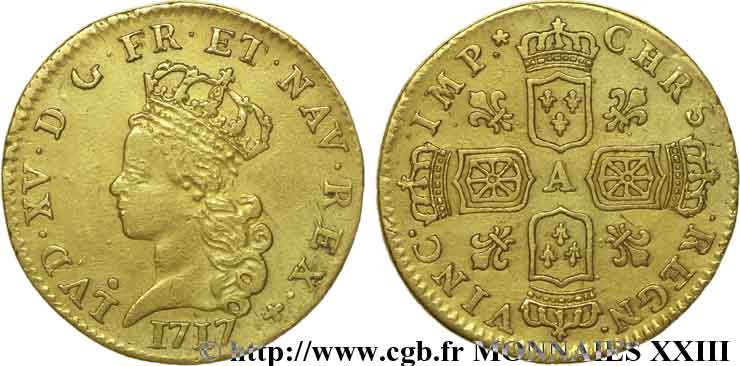 LOUIS XV  THE WELL-BELOVED  Demi-louis d’or aux quatre écus couronnés 1717 Paris fSS/SS