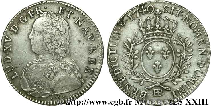 LOUIS XV  THE WELL-BELOVED  Demi-écu aux branches d olivier, buste habillé 1740 Strasbourg XF
