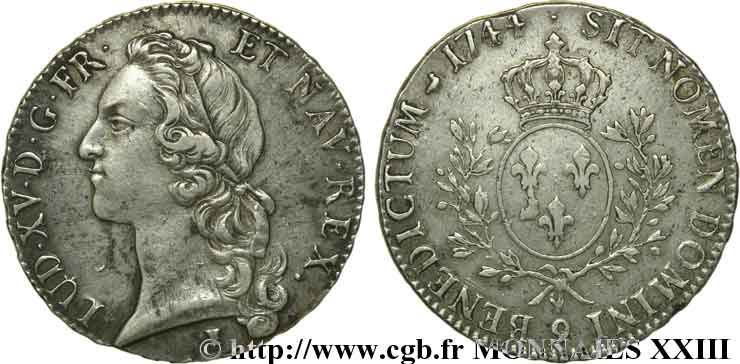 LOUIS XV  THE WELL-BELOVED  Écu dit  au bandeau  1744 Rennes SS