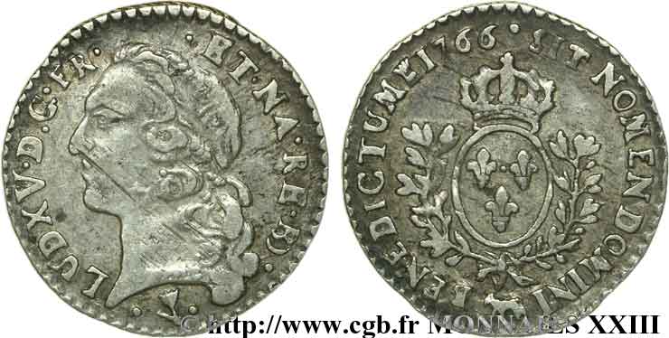 LOUIS XV &nbsp;THE WELL-BELOVED&nbsp; Vingtième d&nbsp;écu aux branches d’olivier, tête ceinte d’un bandeau 1766 Pau SS