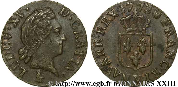 LOUIS XV DIT LE BIEN AIMÉ Liard  à la vieille tête  1772 Troyes TTB+