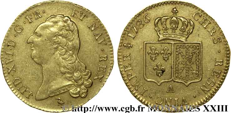 LOUIS XVI Double louis d’or aux écus accolés 1786 Paris MBC