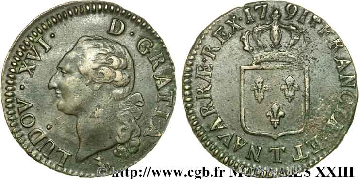 LOUIS XVI (MONARQUE CONSTITUTIONNEL)  Sol dit &nbsp;à l&nbsp;écu&nbsp; 1791 Nantes TTB+