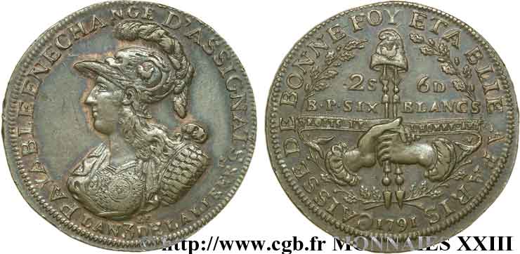 REVOLUTION COINAGE Six blancs de Montagny 1791  q.SPL/SPL