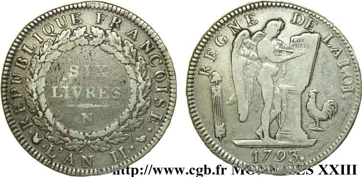 CONVENZIONE NAZIONALE Six livres dit  au génie  1793 Montpellier VF