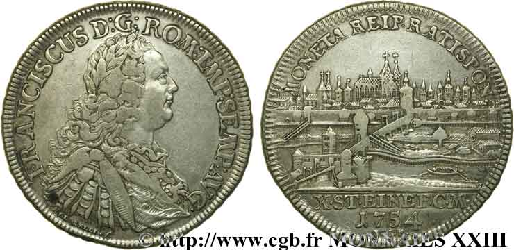 GERMANY - CITY OF REGENSBURG (RATISBON) - FRANCIS I OF LORRAINE Thaler 1754 Regensbourg (Rastibonne) VF
