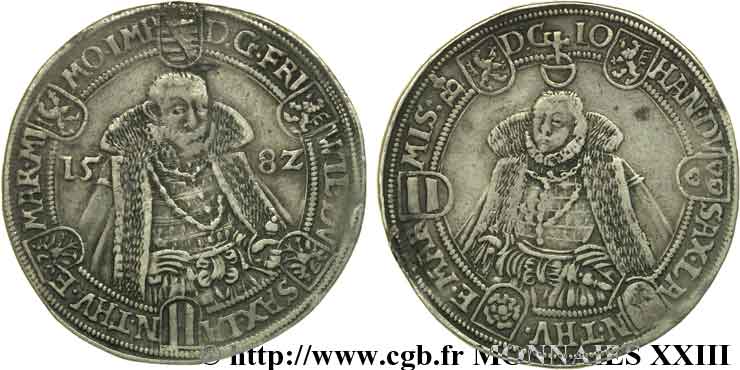 GERMANY - DUCHY OF SAXE-WEIMAR - FREDERICK-WILLIAM I AND JOHN III Thaler 1582  XF