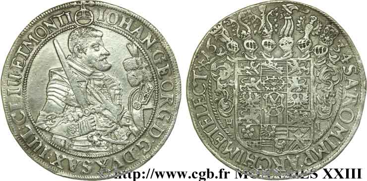 GERMANY - SAXONY - JOHN-GEORGE I Thaler 1634 Leipzig XF