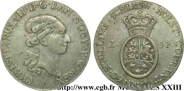 GERMANY - SCHLESWIG-HOLSTEIN - CHRISTIAN VII OF DENMARK Speciedaler ou pièce de 60 schilling 1788 Altona XF