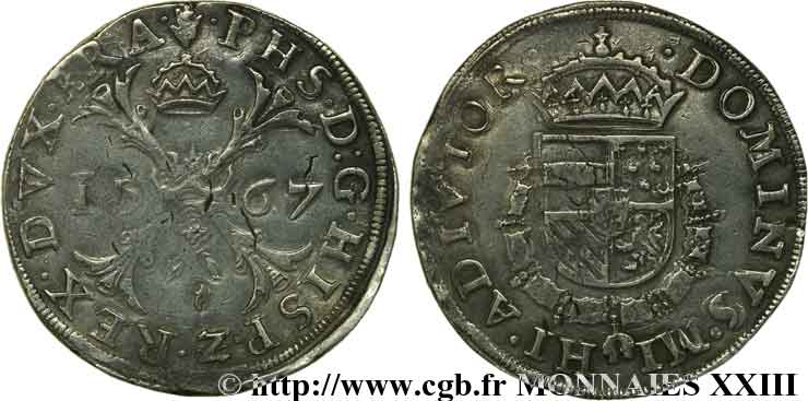 SPANISH NETHERLANDS - DUCHY OF BRABANT - PHILIP II Écu de Bourgogne 1567 Anvers XF