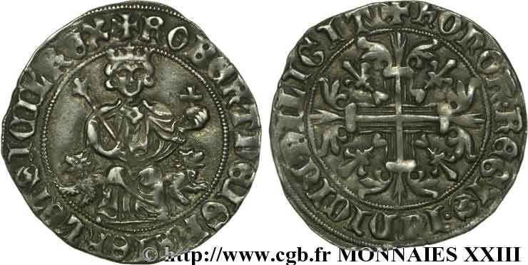 ITALIE - ROYAUME DE NAPLES - ROBERT D ANJOU Carlin d argent c. 1310-1340 Naples EBC