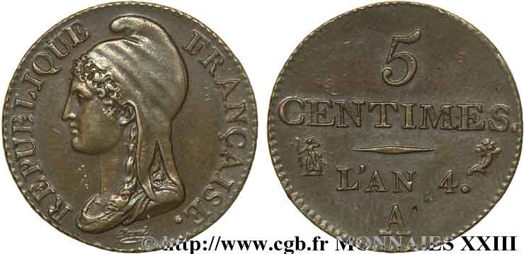 5 centimes Dupré, petit module 1796 Paris F.113/1 EBC 