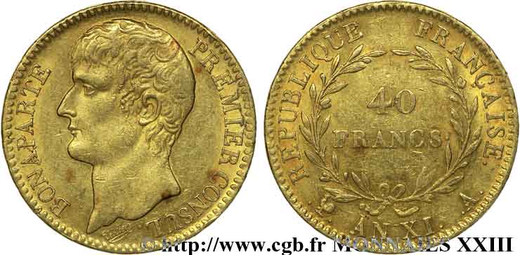 40 francs or Bonaparte Premier consul 1803 Paris F.536/1 MBC 