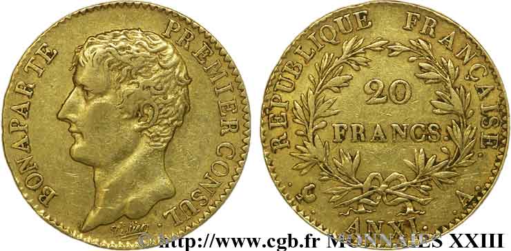 20 francs or Bonaparte Premier consul 1803 Paris F.510/1 XF 