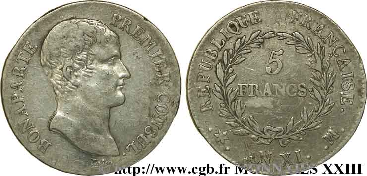 5 francs Bonaparte Premier consul 1803 Marseille F.301/6 VF 