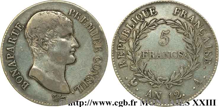 5 francs Bonaparte Premier consul 1804 Paris F.301/9 SS 
