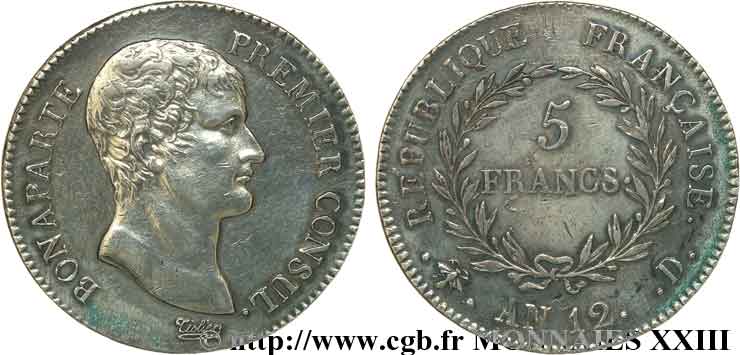 5 francs Bonaparte Premier consul 1804 Lyon F.301/13 TTB 
