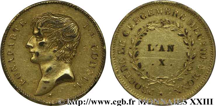 Essai en bronze doré au module de 2 francs Bonaparte par Jaley d après le procédé de Gengembre 1802 Paris VG.977  SS 