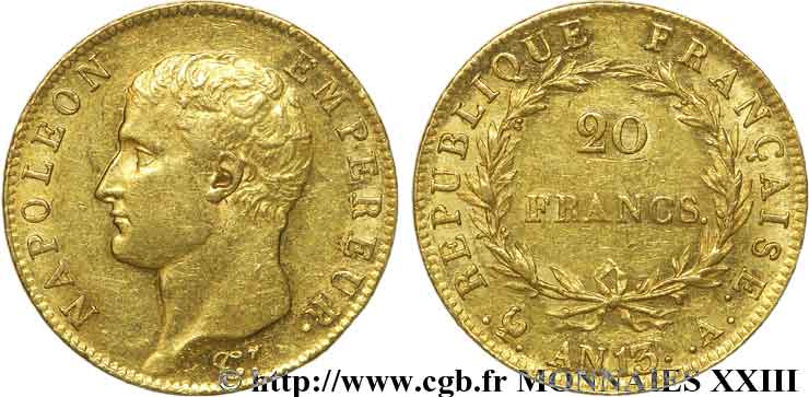 20 francs Napoléon tête nue, calendrier révolutionnaire 1805 Paris F.512/1 SUP 