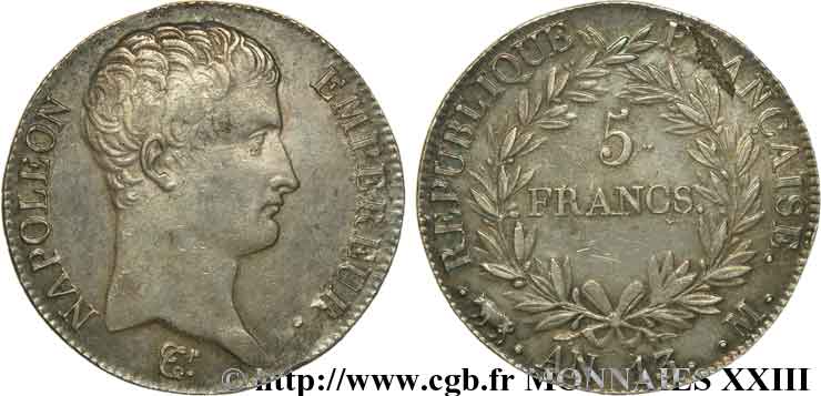 5 francs Napoléon empereur, calendrier révolutionnaire 1805 Toulouse F.303/13 SUP 
