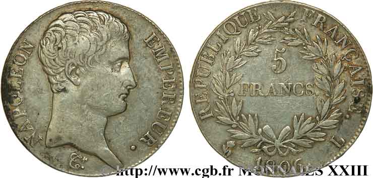 5 francs Napoléon empereur, calendrier grégorien 1806 Bayonne F.304/7 TTB 