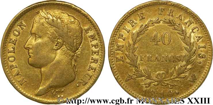 40 francs or Napoléon tête laurée, Empire français 1810 Lille F.541/5 SS 