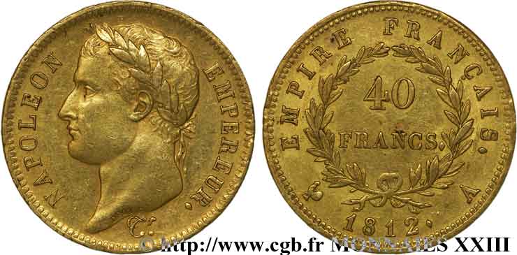40 francs or Napoléon tête laurée, Empire français 1812 Paris F.541/9 XF 