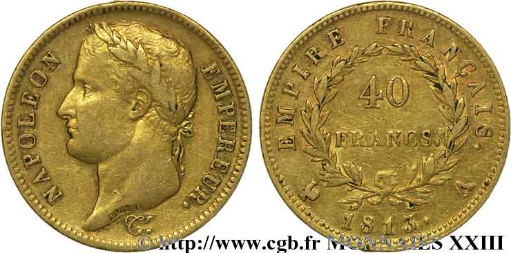 40 francs or Napoléon tête laurée, Empire français 1813 Paris F.541/11 XF 