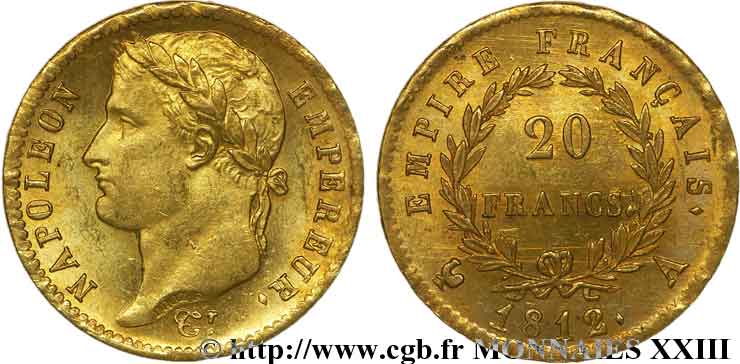 20 francs or Napoléon, tête laurée, Empire français 1812 Paris F.516/22 SPL 