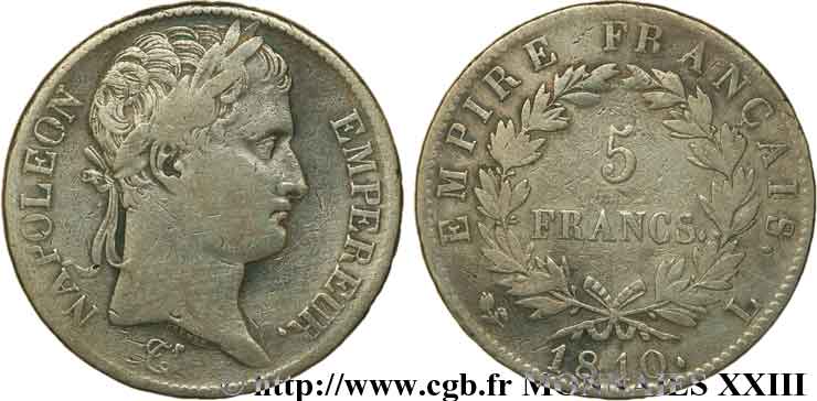 5 francs Napoléon empereur, Empire français 1810 Bayonne F.307/20 VF 
